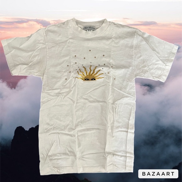 Get Lucky Tops - celestial sun and stars embroidered t-shirt